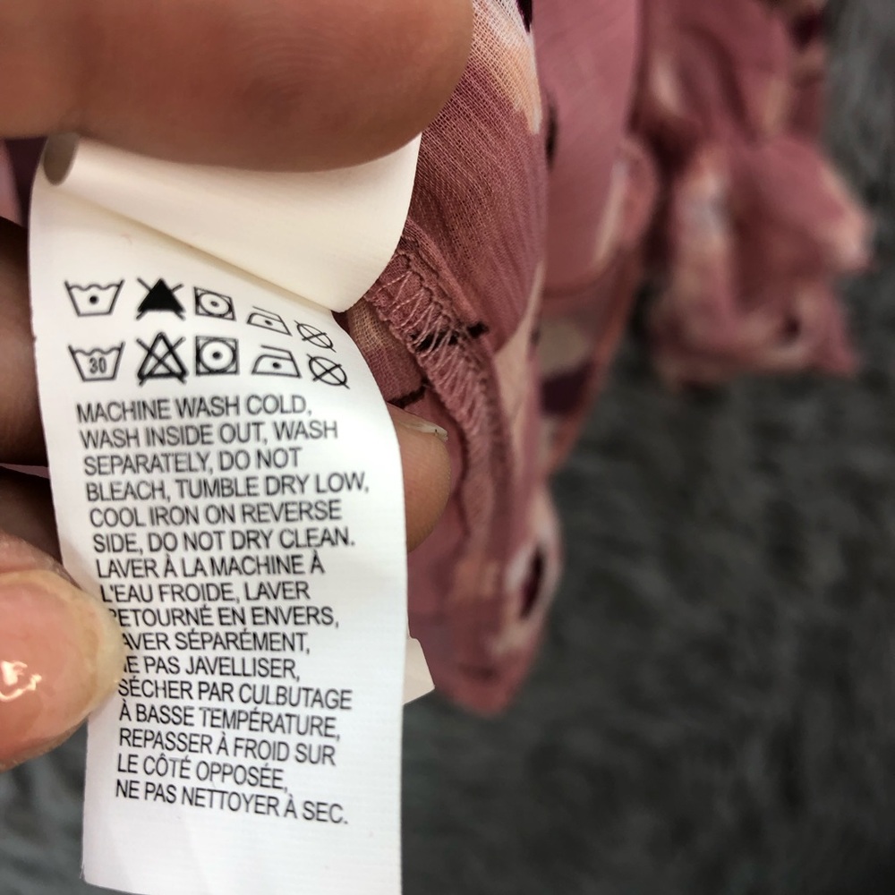 Lucky Brand Blouse Womens Small Floral Balloon Sleeves Ruffle Edge Pink Keyhole - Picture 11 of 13